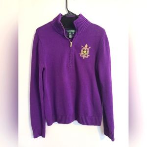 Purple LRL Ralph Lauren Half Zip Pullover Sweater with Large Crest *Size Medium